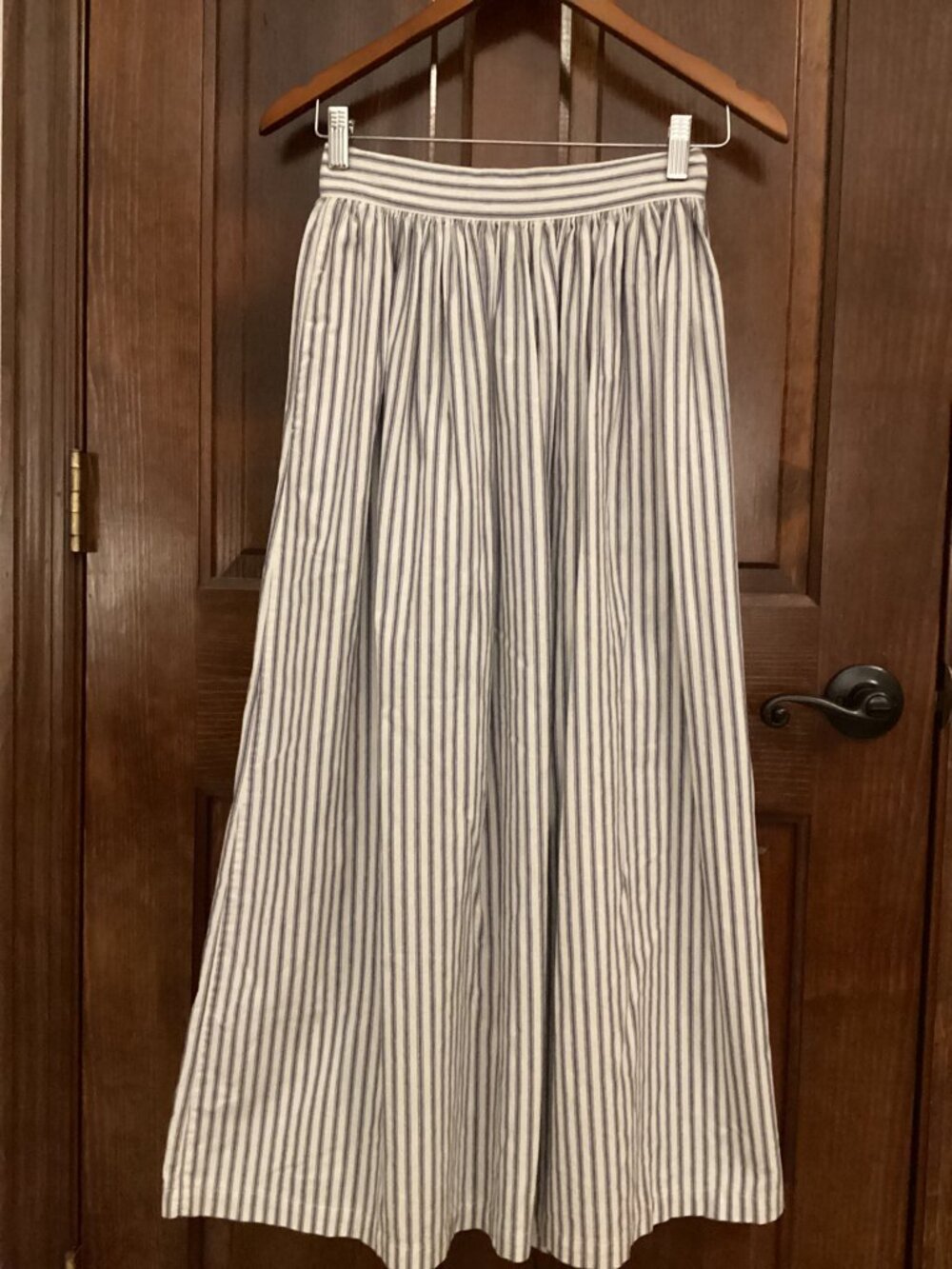 VTG 80s Calvin Klein Sport Blue White Stripe Cotton Maxi Skirt Pockets 6 PRAIRIE